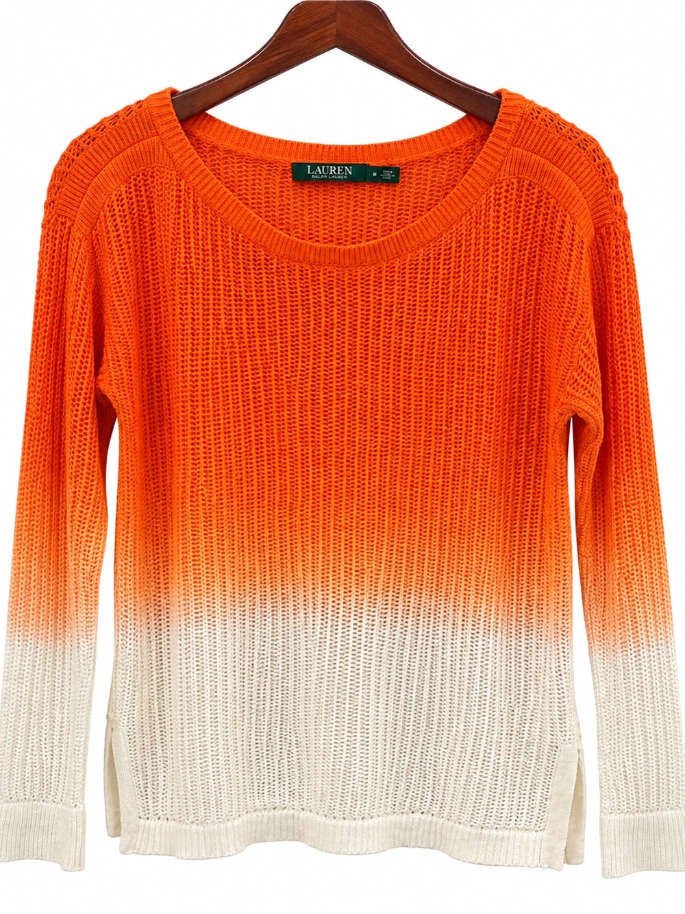 Lauren Ralph Lauren Orange-to-Cream Ombre Open-Knit Crewneck Sweater